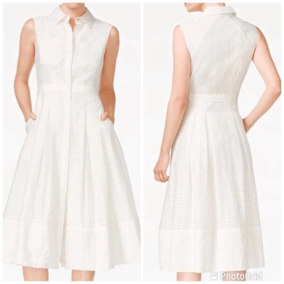 RACHEL Rachel Roy 2 Metallic Shadow Stripe Fit&Flare Sleeveless Midi dress 0398 - Picture 2 of 16